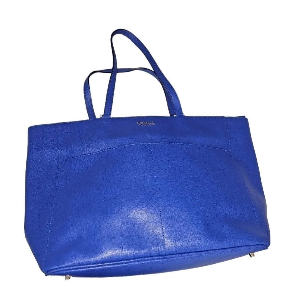 FURLA  leather Tote Handbag Purse Blue - Picture 2 of 12